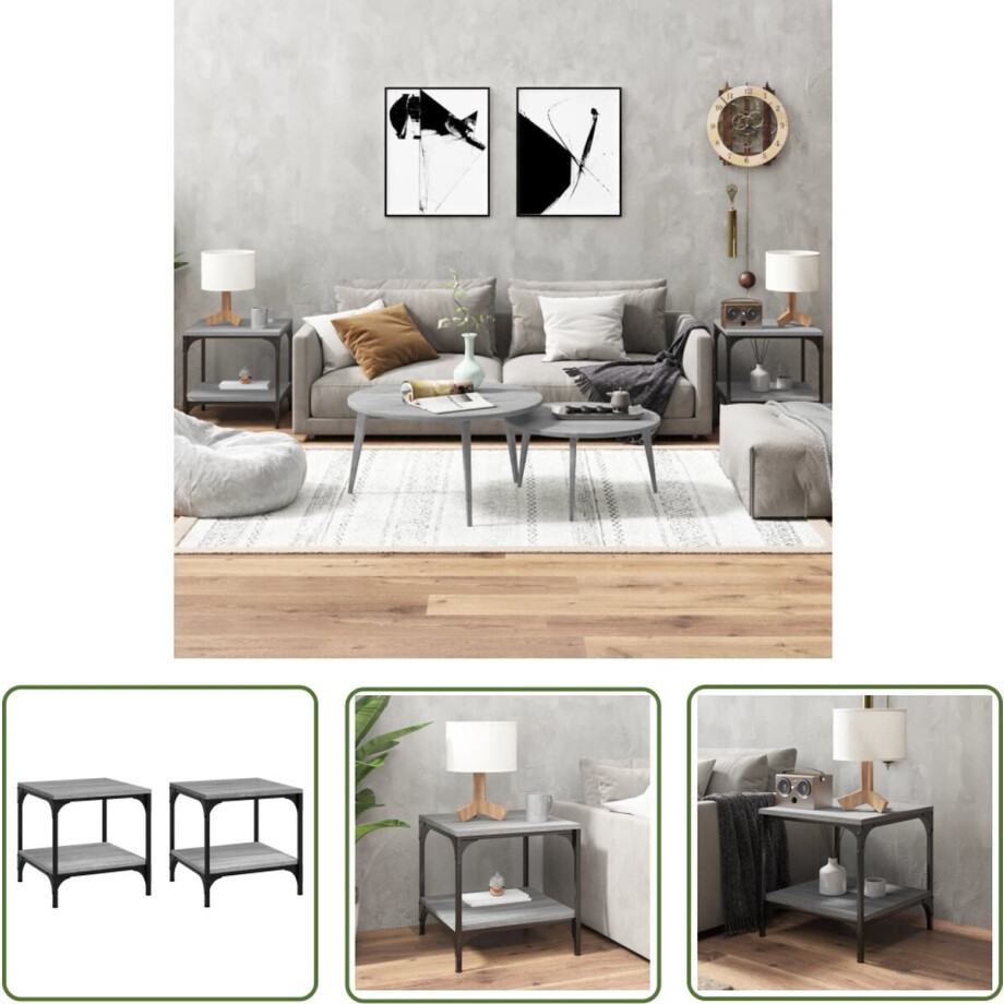 vidaXL Houten Bijzettafel - Industriele Bijzettabel - Bijzettafels 2 st 40x40x40 cm bewerkt hout grijs sonoma eiken - Bijzettafels - Salontafel - Bijzettafels Grijs vidaXL Houten Bijzettafel - Industriele Bijzettabel - Bijzettafels 2 st 40x40x40 cm bewerkt hout grijs sonoma eiken - Bijzettafels - Salontafel - Bijzettafels Grijs afbeelding 1