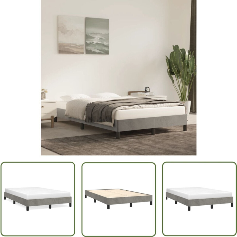 vidaXL Tweepersoons Bed - Bed Frame - Bedframe zonder matras 120x200 cm fluweel lichtgrijs - Fluweel Bed - Grijs Bed - Boxspring afbeelding 1