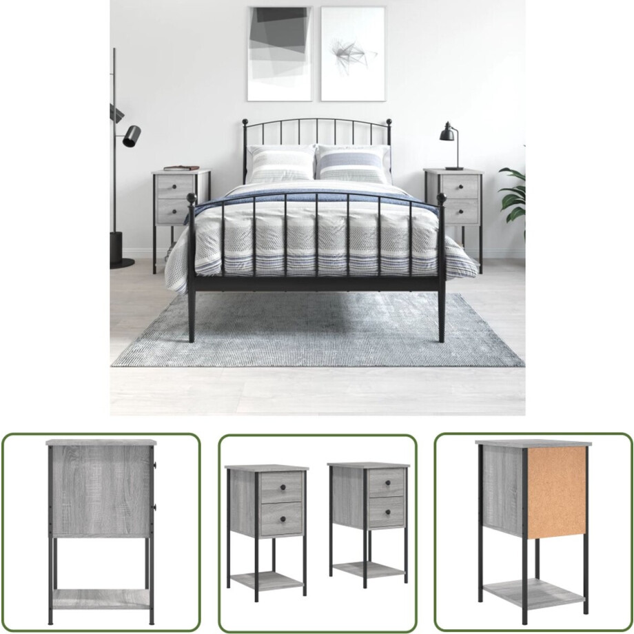 The Living Store Nachtkastje Gris Eiken - Set van 2 - 32x42x70cm - Stevig en Duurzaam afbeelding 1