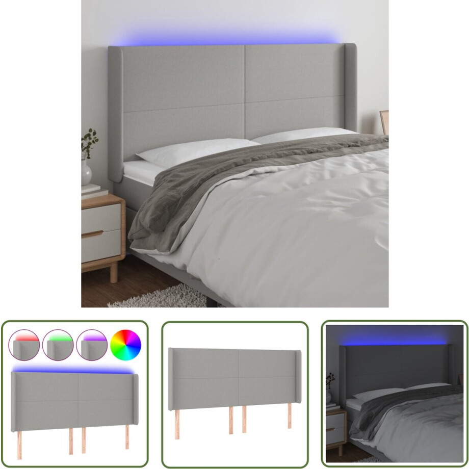 vidaXL Led Headboard - LED Hoofdbord - Hoofdbord LED 163x16x118/128 cm stof lichtgrijs - Hoofdkussen - Hoofddekking - Slaapcomfort vidaXL Led Headboard - LED Hoofdbord - Hoofdbord LED 163x16x118/128 cm stof lichtgrijs - Hoofdkussen - Hoofddekking - Slaapcomfort afbeelding 1