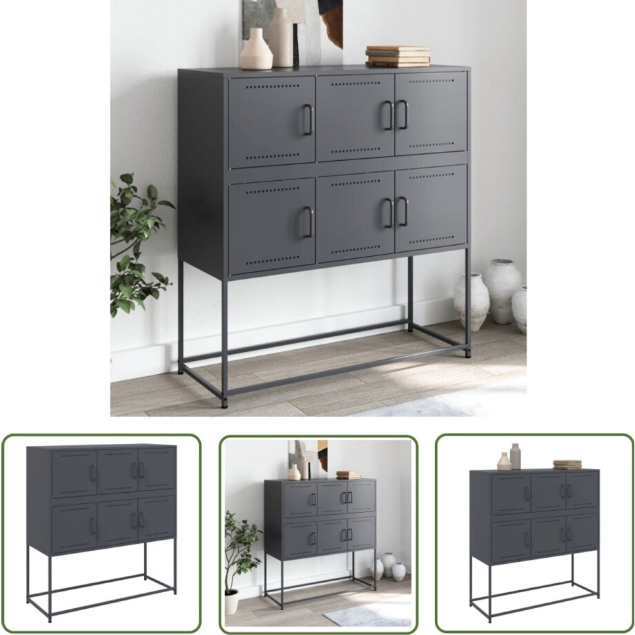 vidaXL Dressoir 100,5x39x107 cm staal antracietkleurig vidaXL Dressoir 100,5x39x107 cm staal antracietkleurig afbeelding 1
