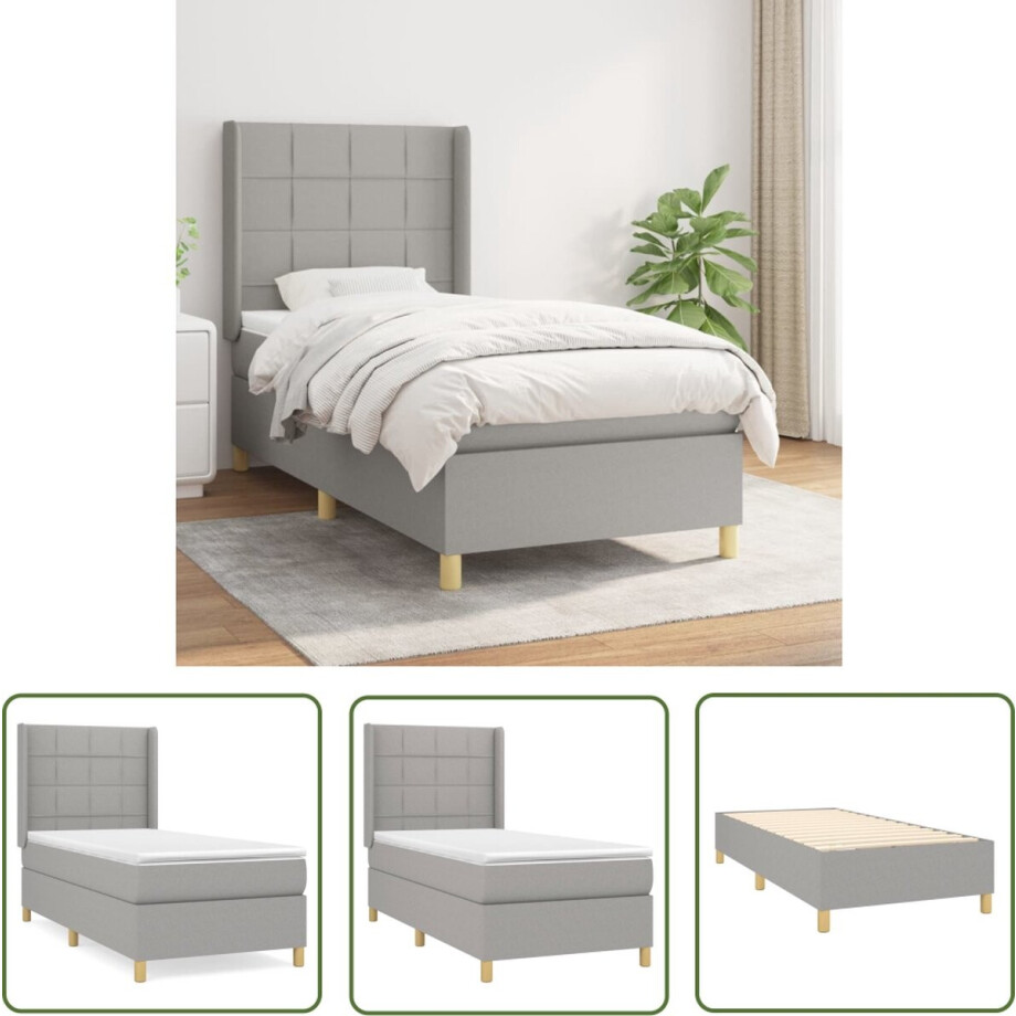 vidaXL Pocketvering Matras - Boxspringbed - Boxspring met matras stof lichtgrijs 100x200 cm - Middenhard - Boxspring - Bed Frame afbeelding 1