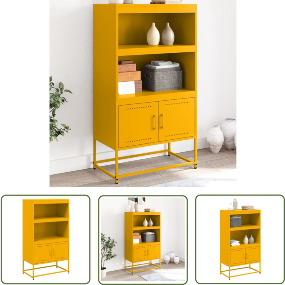 vidaXL Hoge kast - Staal - Mosterdgeel - 68,5x38,5x123,5 cm Opbergkast - Industrieel Design - Metalen Kast - Mustard Geel - Vintage Kast afbeelding 1
