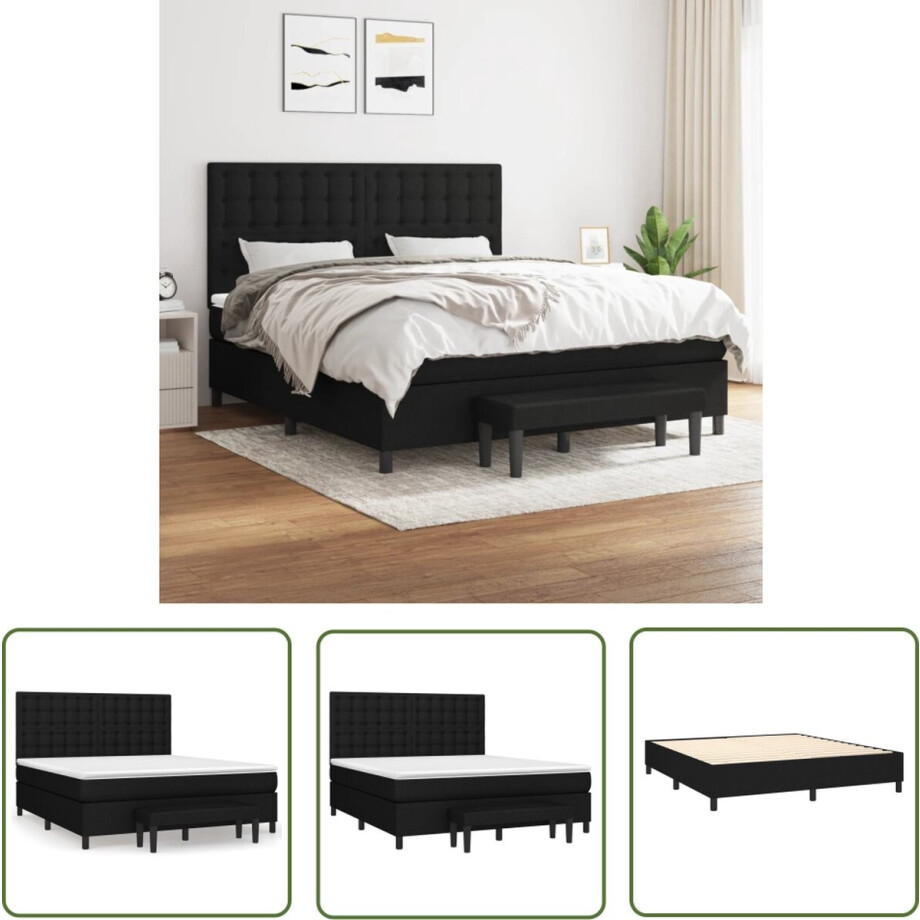 vidaXL Boxspring - Boxspringbed - Boxspring met matras stof zwart 180x200 cm - Tweepersoonsbed - Zware Boxspring - Groot Bed vidaXL Boxspring - Boxspringbed - Boxspring met matras stof zwart 180x200 cm - Tweepersoonsbed - Zware Boxspring - Groot Bed afbeelding 1