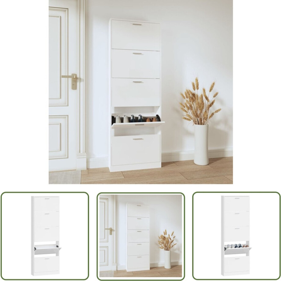 vidaXL Schoenen Rek - Schoenenkast - Schoenenkast 59x17x169 cm bewerkt hout hoogglans wit - Schoenuitlegger - Bergruimte - Kastje vidaXL Schoenen Rek - Schoenenkast - Schoenenkast 59x17x169 cm bewerkt hout hoogglans wit - Schoenuitlegger - Bergruimte - Kastje afbeelding 1