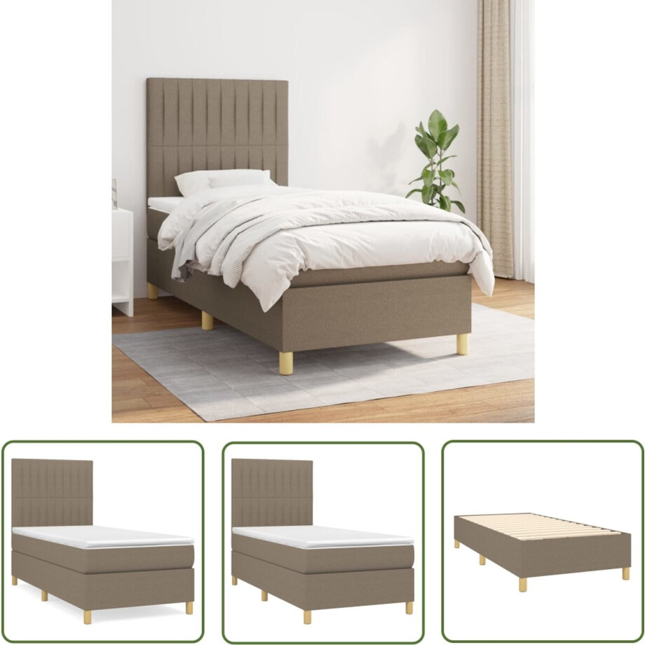 vidaXL Pocketvering - Boxspringbed - Boxspring met matras stof taupe 100x200 cm - Tweepersoonsbed - Middelharde Matras - Taupe vidaXL Pocketvering - Boxspringbed - Boxspring met matras stof taupe 100x200 cm - Tweepersoonsbed - Middelharde Matras - Taupe afbeelding 1