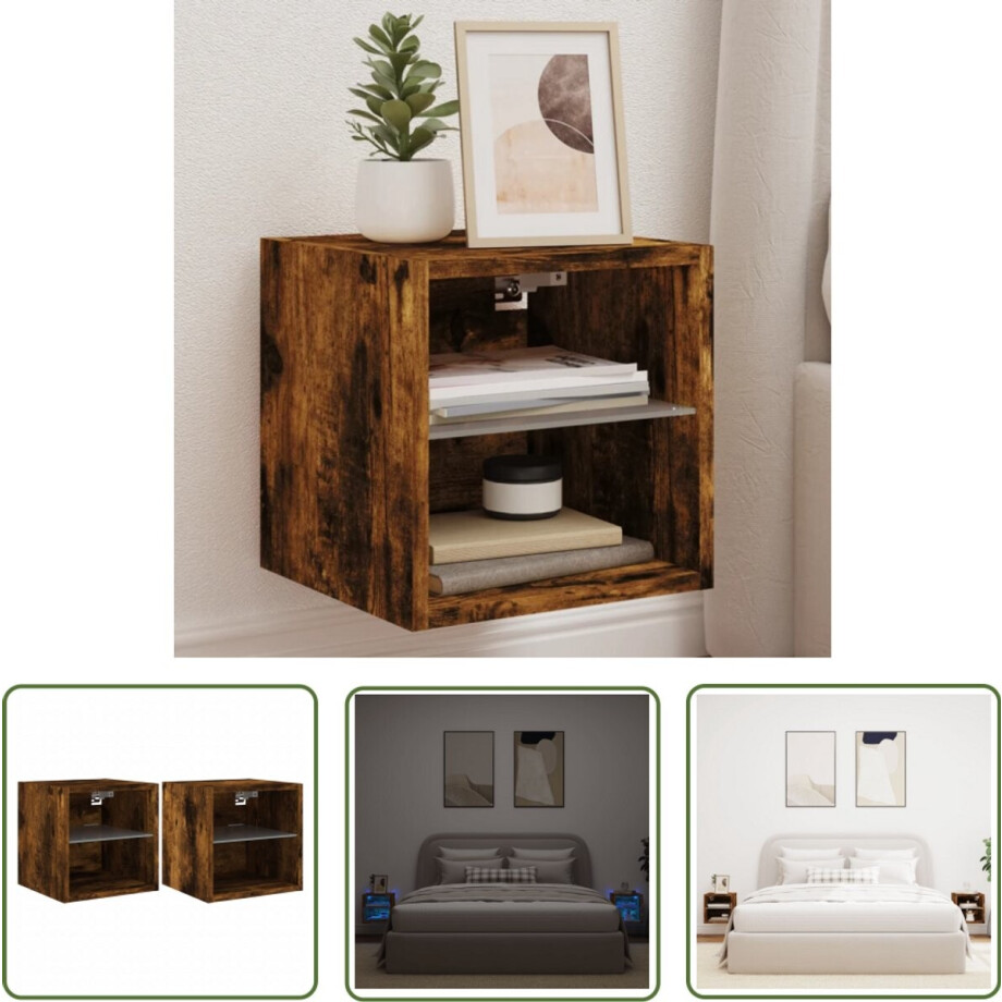 vidaXL Led Verlichting - Tv-wandmeubel - Tv-wandmeubels met LED 2 st 30x28,5x30 cm gerookt eikenkleurig - Tv Kast - Houten Tv Stand - Bergruimte afbeelding 1