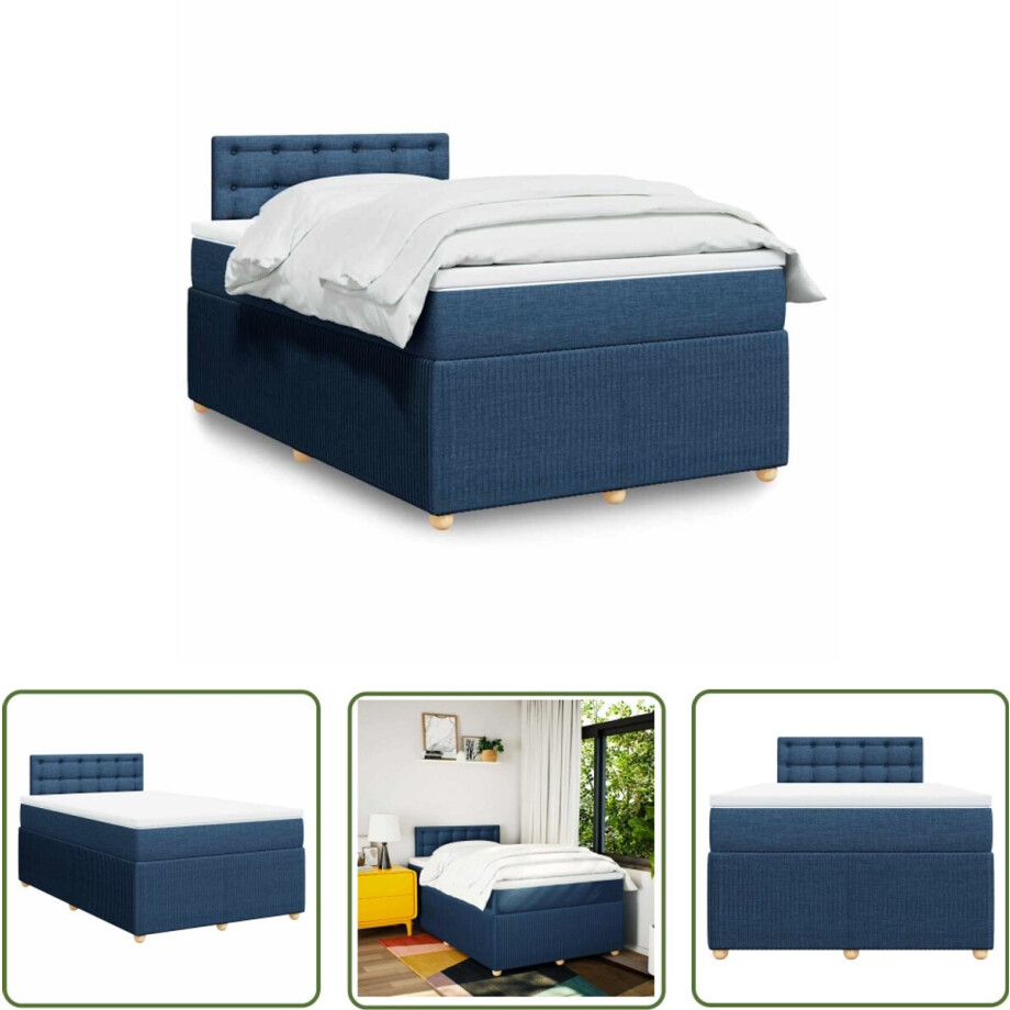 vidaXL Matras - Boxspring - Boxspring met matras stof blauw 120x190 cm - Bed Frame - Slaapkamer - Boxspringbed vidaXL Matras - Boxspring - Boxspring met matras stof blauw 120x190 cm - Bed Frame - Slaapkamer - Boxspringbed afbeelding 1