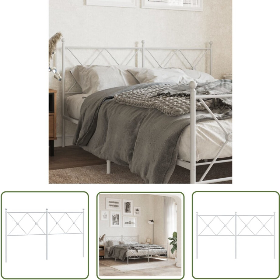 vidaXL Hoofdbord - 160 cm - Metaal - Wit Hoofd Bord - Hoofdkussen - Bed Frame - Slaap Kamer - Staal afbeelding 1