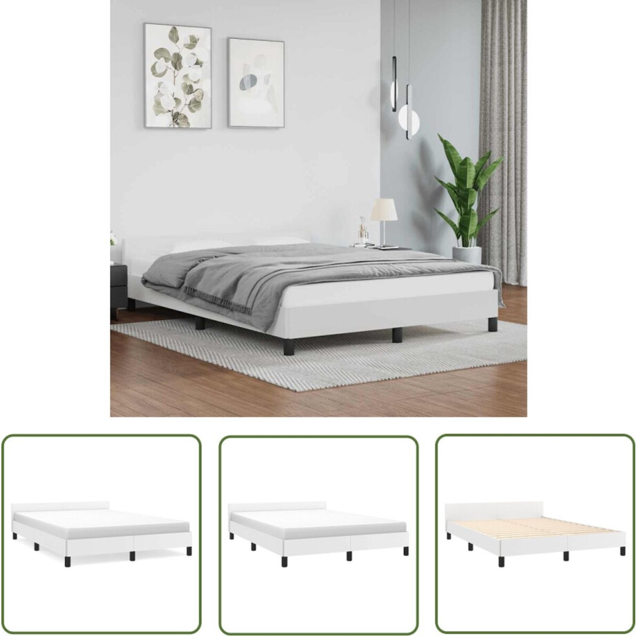 vidaXL Slaapcomfort - Bed - Bedframe met hoofdeinde zonder matras 140x200 cm wit - Houten Bed - Witte Bed - Tweepersoonsbed afbeelding 1