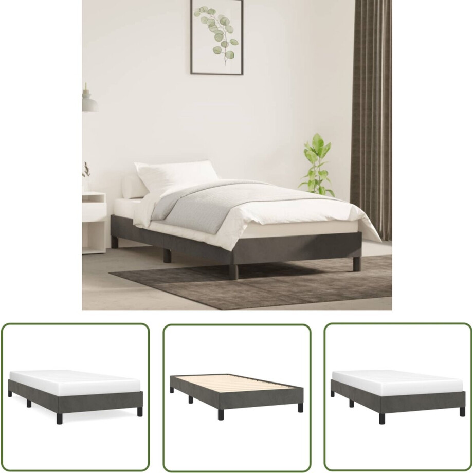 vidaXL Tweepersoons Bed - Donker Grijs Bed Frame - Bedframe zonder matras 100x200 cm fluweel donkergrijs - Velvet Bed - Luxe Bed - Houten Bed Frame afbeelding 1