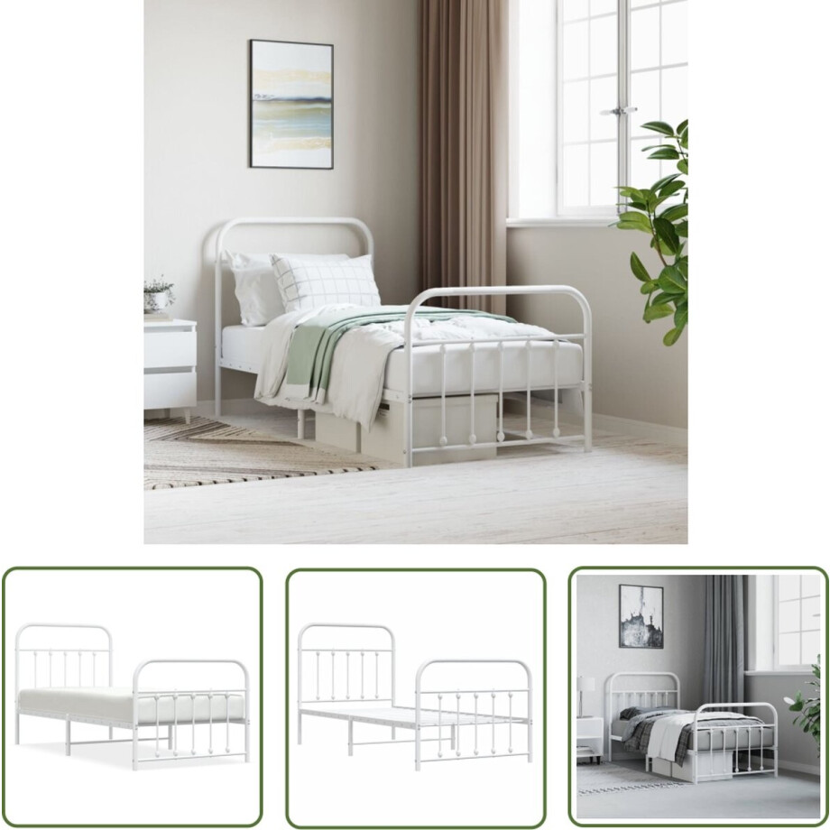 vidaXL Klassiek Bed - Robuust Bed Frame - Bedframe met hoofd- en voeteneinde metaal wit 90x200 cm - Metalen Bedframe - Wit Bed - Enkelpersoons Bed vidaXL Klassiek Bed - Robuust Bed Frame - Bedframe met hoofd- en voeteneinde metaal wit 90x200 cm - Metalen Bedframe - Wit Bed - Enkelpersoons Bed afbeelding 1