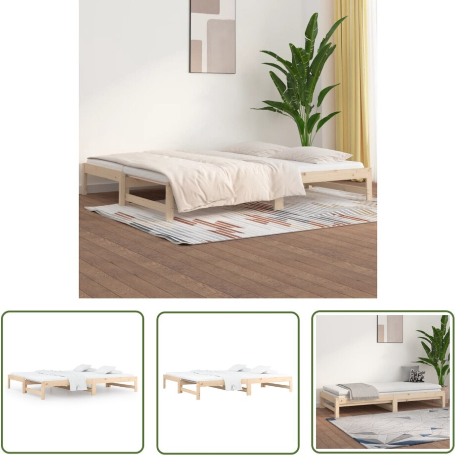 The Living Store Slaapbank uitschuifbaar 2x(90x200) cm massief grenenhout - Slaapbank - Grenenhouten Bed - Uitschuifbaar Bed - Logeerbed - Multifunctioneel Meubilair afbeelding 1