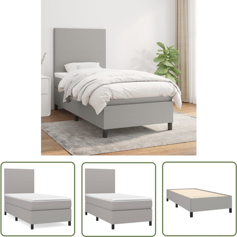 vidaXL Boxspring - Boxspringbed - Boxspring met matras stof lichtgrijs 80x200 cm - Bed Frame - Tweepersoonsbed - Grijs Bed afbeelding 1