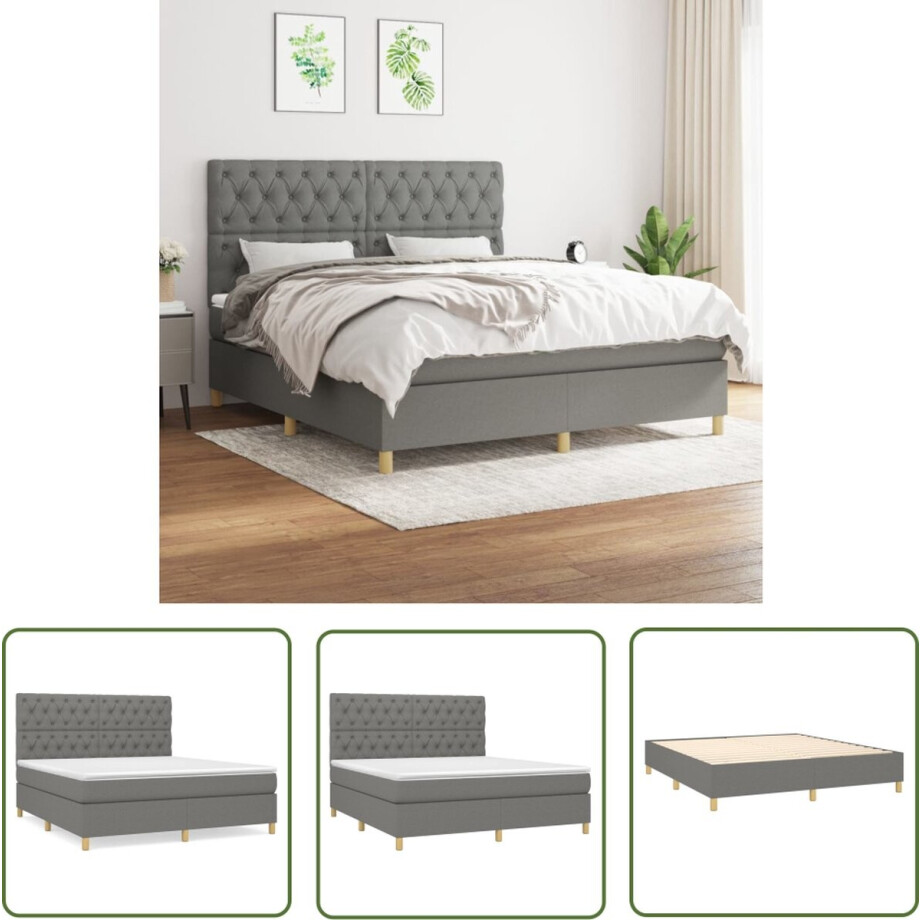 vidaXL Slaapcomfort - Boxspringbed - Boxspring met matras stof donkergrijs 160x200 cm - Pocketveermatras - Middenhard - Grijs vidaXL Slaapcomfort - Boxspringbed - Boxspring met matras stof donkergrijs 160x200 cm - Pocketveermatras - Middenhard - Grijs afbeelding 1