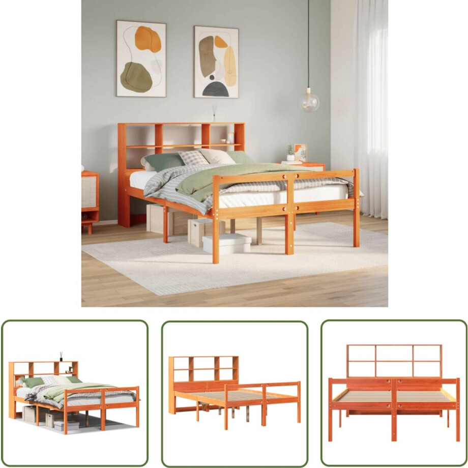 vidaXL Houten Bed - Bed Met Boekenkast - Bed met boekenkast zonder matras hout wasbruin 135x190 cm - Bed Frame - Slaapkamer Meubilair - Massief Grenenhout vidaXL Houten Bed - Bed Met Boekenkast - Bed met boekenkast zonder matras hout wasbruin 135x190 cm - Bed Frame - Slaapkamer Meubilair - Massief Grenenhout afbeelding 1
