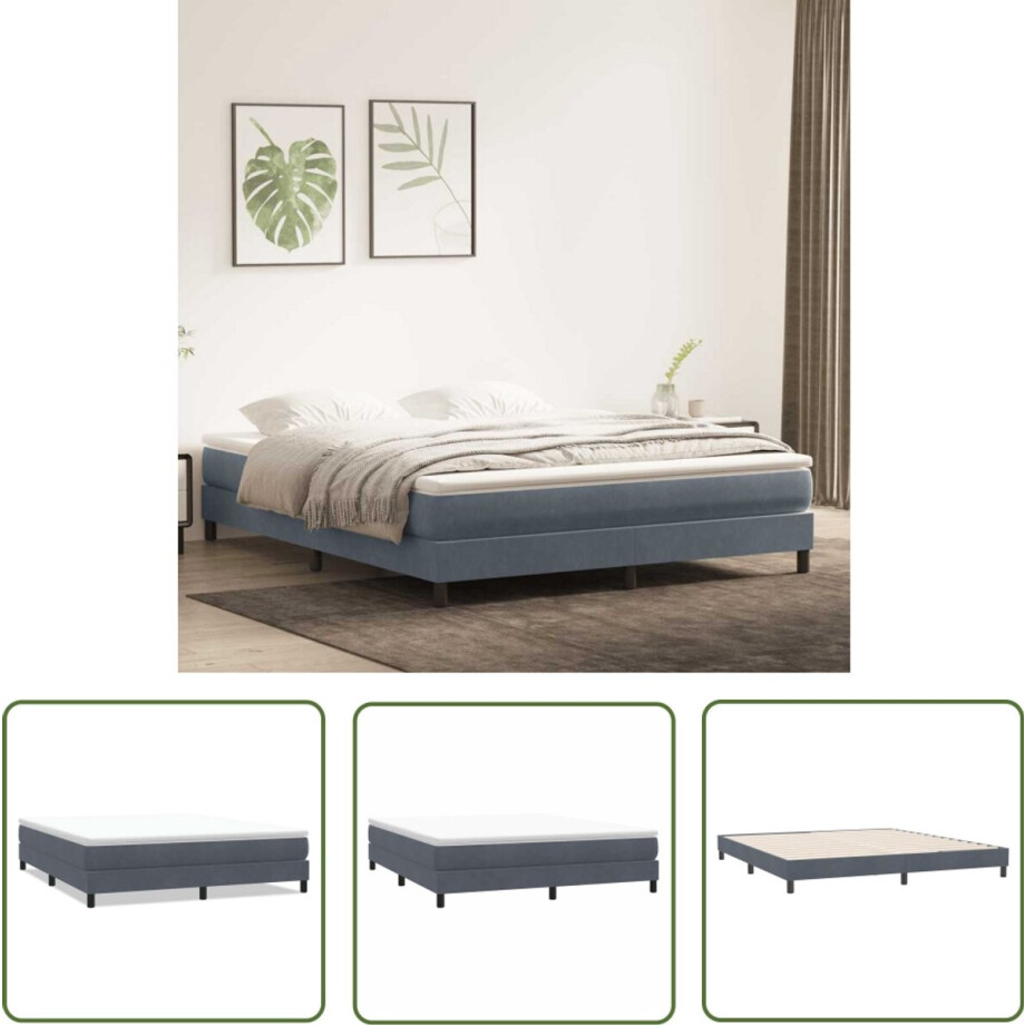vidaXL Boxspring - Boxspringbed - Boxspringbed zonder matras 180x220 cm fluweel donkergrijs - Bed Frame - Fluweel - Donkere Kleuren vidaXL Boxspring - Boxspringbed - Boxspringbed zonder matras 180x220 cm fluweel donkergrijs - Bed Frame - Fluweel - Donkere Kleuren afbeelding 1