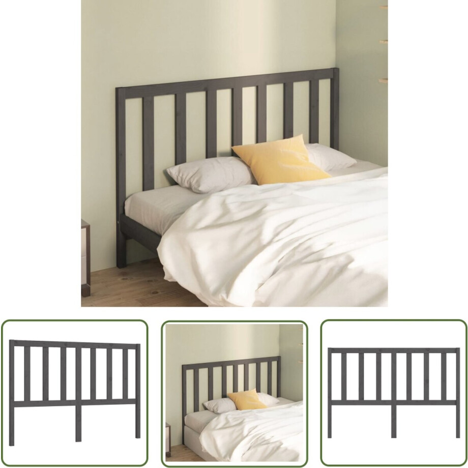 vidaXL Hoofdeinde - Hoofd Bord - Hoofdbord 146x4x100 cm massief grenenhout grijs - Houten Hoofdbord - Grieze Hoofdbord - Bedroom Decor afbeelding 1