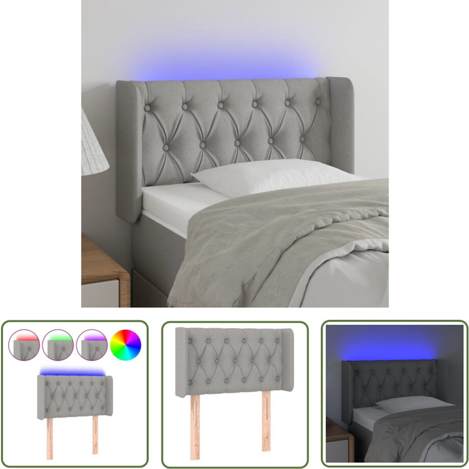 vidaXL - Hoofdbord - LED - 83x16x78/88 - cm - stof - lichtgrijs vidaXL - Hoofdbord - LED - 83x16x78/88 - cm - stof - lichtgrijs afbeelding 1