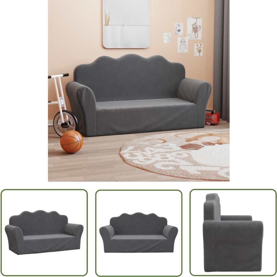 vidaXL Pluchen Bank - Kinderbank - Kinderbank 2-zits zacht pluche antracietkleurig - Kindermeubilair - Tweezitter - Kids Bank afbeelding 1