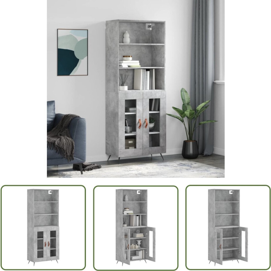 vidaXL Opbergkast - Hoge Kast - Hoge kast 69,5x34x180 cm bewerkt hout betongrijs - Houten Kast - Grijze Kast - Betonnen Kast vidaXL Opbergkast - Hoge Kast - Hoge kast 69,5x34x180 cm bewerkt hout betongrijs - Houten Kast - Grijze Kast - Betonnen Kast afbeelding 1