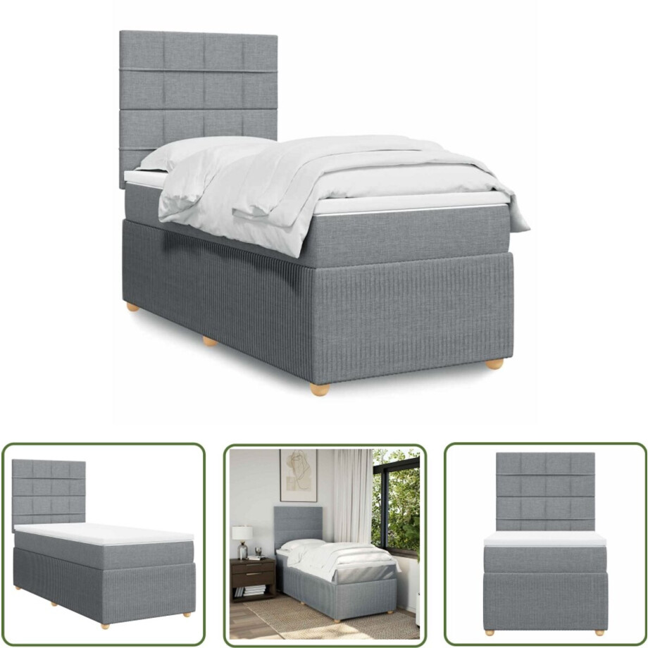 vidaXL Slaapcomfort - Boxspring - Boxspring met matras stof lichtgrijs 90x190 cm - Matras - Bed Frame - Hoofdbord afbeelding 1