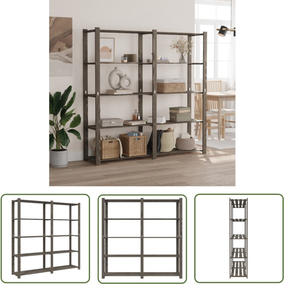 vidaXL Grenoble Hout - Opbergrek - Opbergrek 5-laags 170x38x170 cm massief grenenhout grijs - Vintage Interieur - Opbergsysteem - Boekenkast afbeelding 1