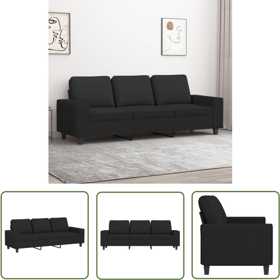 vidaXL Zwarte Bank - 3 Zits Bank - Driezitsbank 180 cm stof zwart - Banks Kopen - Comfortabele Bank - Salon Meubels afbeelding 1