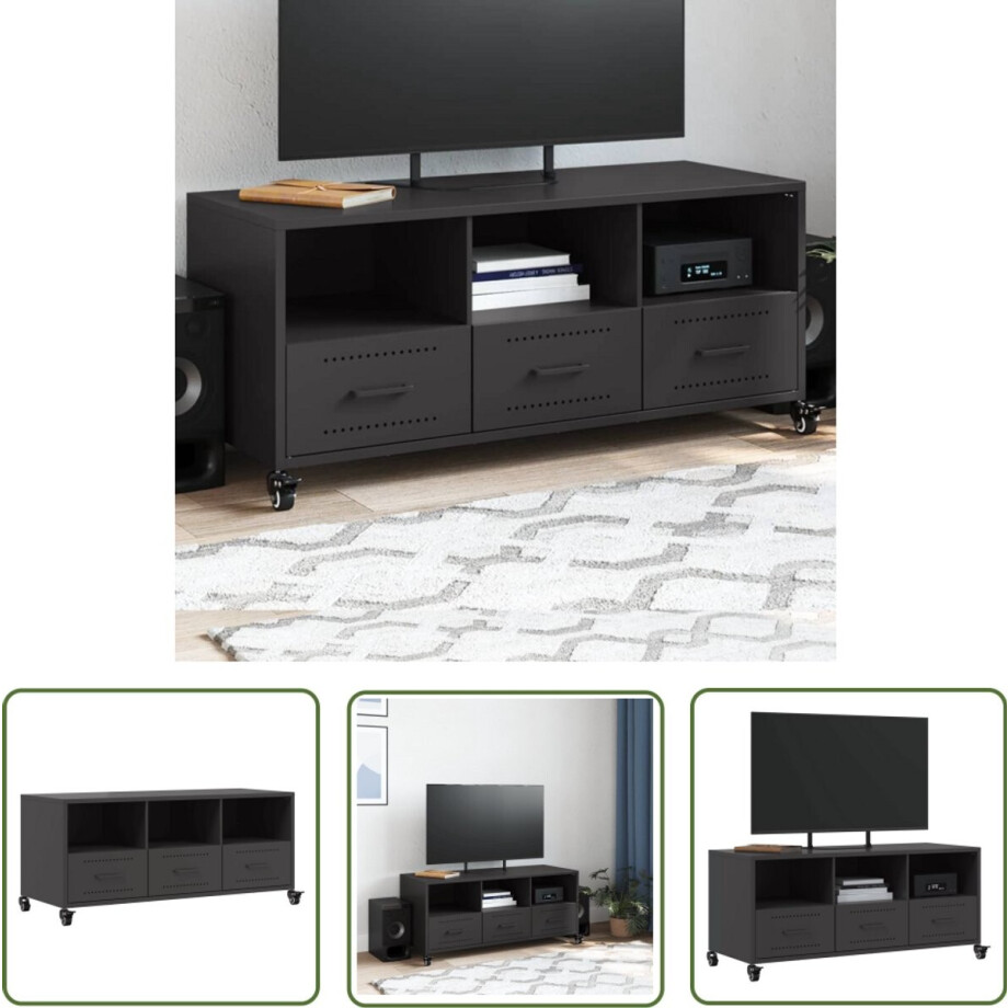 vidaXL Salontafel - Tv Meubel - Tv-meubel 100,5x39x43,5 cm staal zwart - Zwarte Tv Stand - Metalen Tv Tafel - Tv Kast vidaXL Salontafel - Tv Meubel - Tv-meubel 100,5x39x43,5 cm staal zwart - Zwarte Tv Stand - Metalen Tv Tafel - Tv Kast afbeelding 1