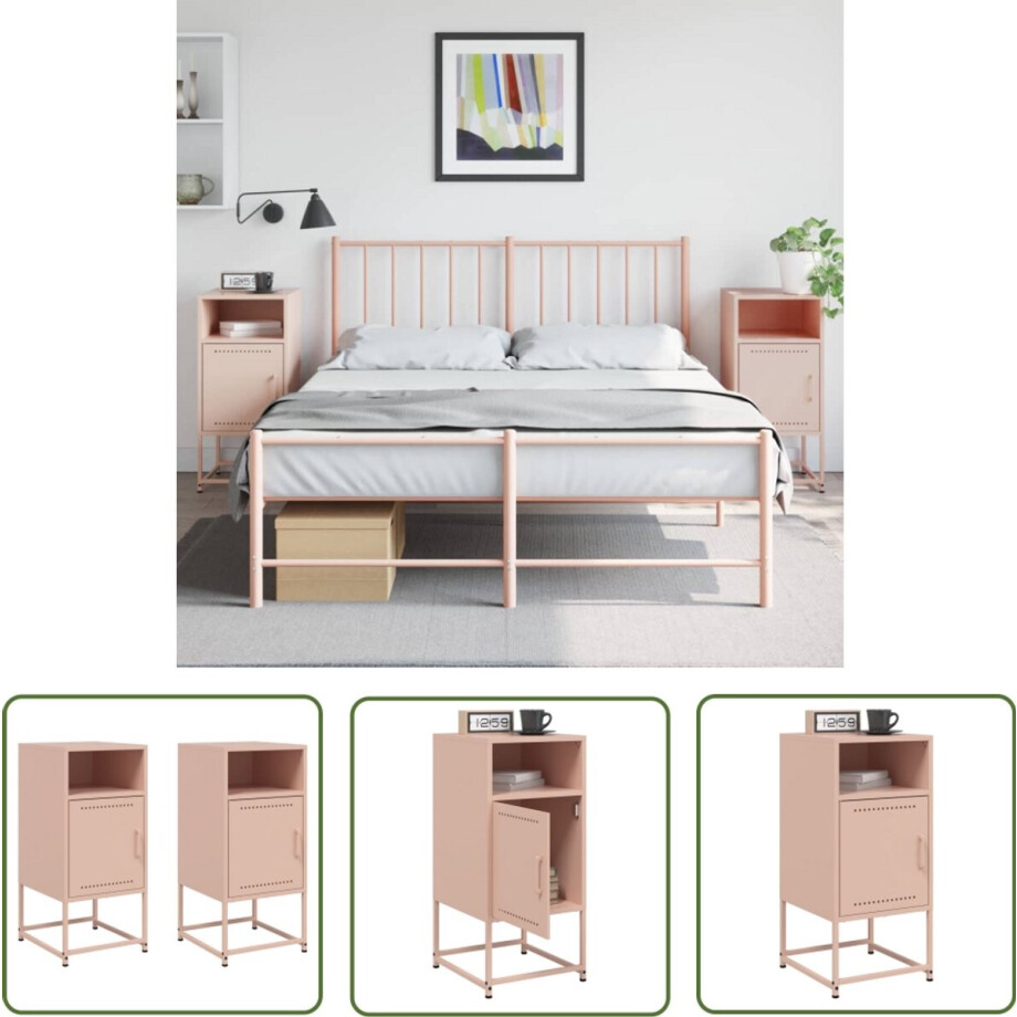 vidaXL Industriële Design - Nachtkastje - Nachtkastjes 2 st 36x39x78 cm staal roze - Roestvrijstaal - Metalen Kast - Vintage Look afbeelding 1
