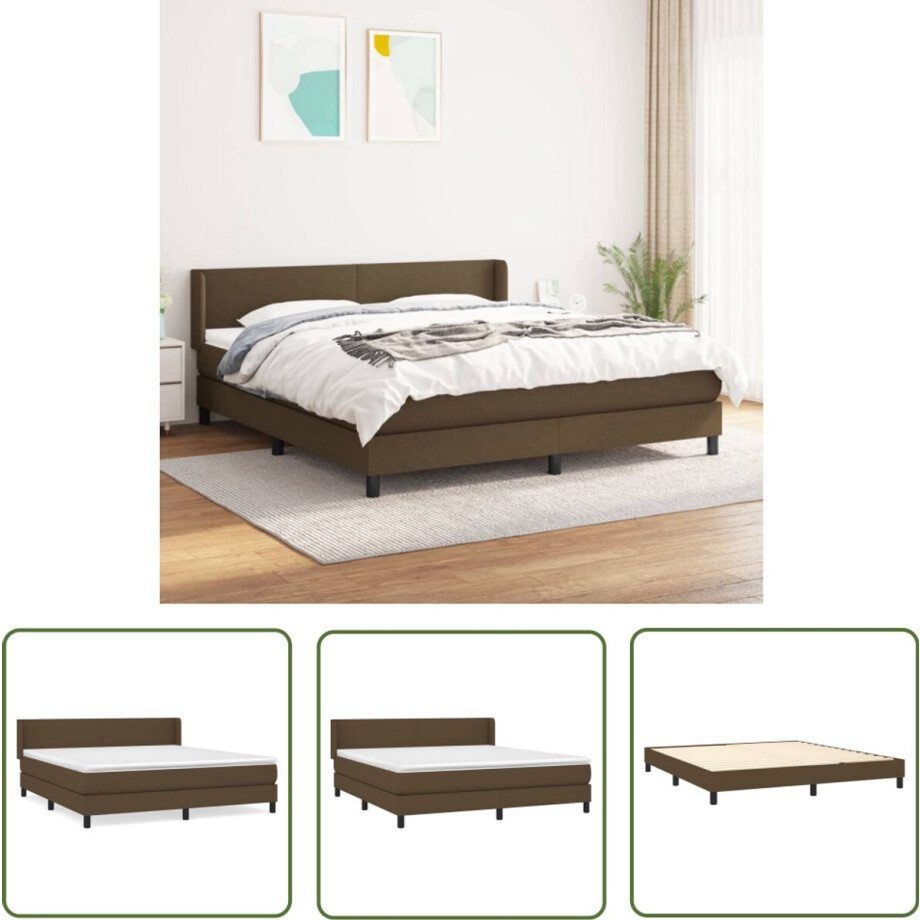 vidaXL Boxspring Donkerbruin 160x200 cm Boxspringbed - Donkere Bruine Boxspring - Pocketveer Matras - Boxspring Frame - Tweepersoons Bed afbeelding 1