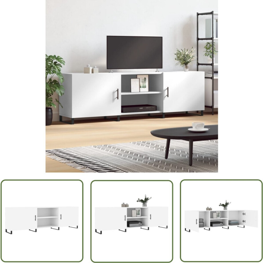 vidaXL Tv Kast - TV-meubel - Tv-meubel 150x30x50 cm bewerkt hout wit - Houten Tv-stand - Wit Tv-meubel - Salontafel afbeelding 1