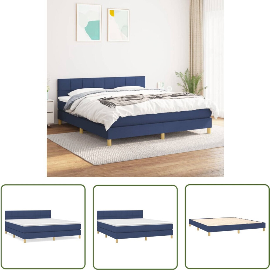 vidaXL Boxspring - Boxspringbed - Boxspring met matras stof blauw 160x200 cm - Bed - Slapen - Nacht vidaXL Boxspring - Boxspringbed - Boxspring met matras stof blauw 160x200 cm - Bed - Slapen - Nacht afbeelding 1