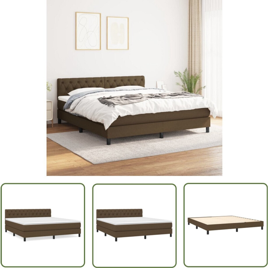 vidaXL Boxspring - Donkerbruin - 160x200 cm - Inclusief matras Boxspringbed - Donkere Bruine Boxspring - Slaapcomfort - Boxspring Kopen - Tweepersoons Boxspring afbeelding 1