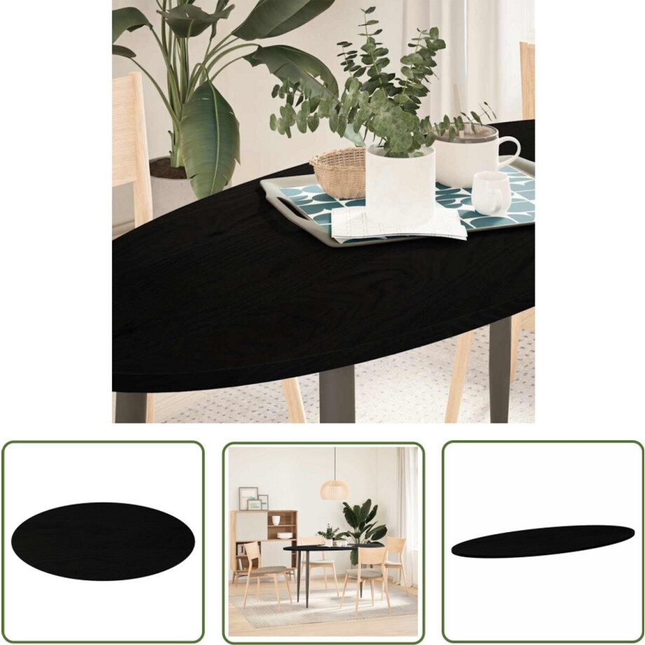 vidaXL Ovale Tafel - Eikenhouten Tafelblad - Tafelblad 140x60x2 cm ovaal massief eikenhout donkerbruin - Salontafelblad - Bijzettafelblad - Bartafelblad afbeelding 1