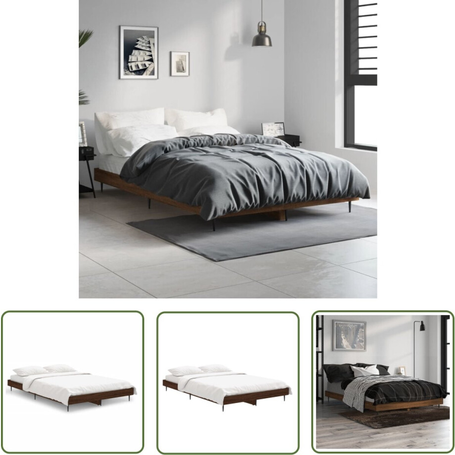 vidaXL Houten Bed - Bed Frame - Bedframe zonder matras bewerkt hout bruin eikenkleur 120x190 cm - Bruine Eiken Kleur - Tweepersoons Bed - Boxspring Bed vidaXL Houten Bed - Bed Frame - Bedframe zonder matras bewerkt hout bruin eikenkleur 120x190 cm - Bruine Eiken Kleur - Tweepersoons Bed - Boxspring Bed afbeelding 1