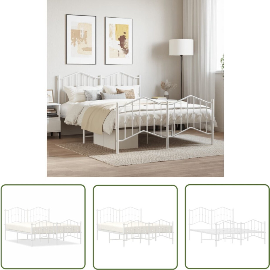 vidaXL Houten Bed Frame - Klassieke Bed Frame - Bedframe met hoofd- en voeteneinde metaal wit 135x190 cm - Metalen Bed Frame - Enkelpersoons Bed - Witte Bed Frame afbeelding 1