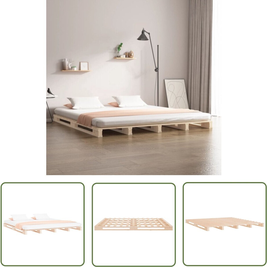 The Living Store Palletbed - Massief grenenhout - 120 x 190 cm - Rustieke uitstraling afbeelding 1