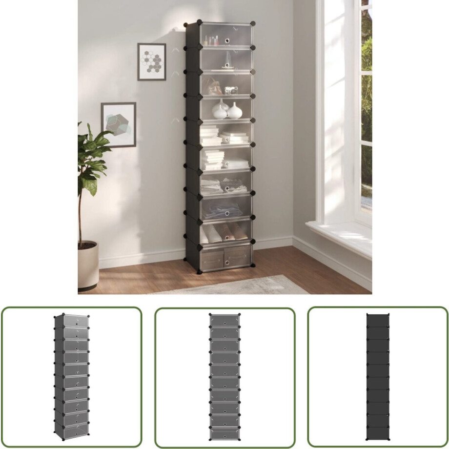 vidaXL Schoenuitlegers - Schoenenrek - Schoenenrek 44x32x174 cm polypropeen zwart - Opbergoplossingen - Kastje - Organisatie afbeelding 1