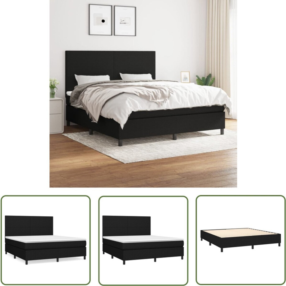 vidaXL Boxspring - Boxspringbed - Boxspring met matras stof zwart 160x200 cm - Tweepersoonsbed - Zware Boxspring - Hard Matras vidaXL Boxspring - Boxspringbed - Boxspring met matras stof zwart 160x200 cm - Tweepersoonsbed - Zware Boxspring - Hard Matras afbeelding 1