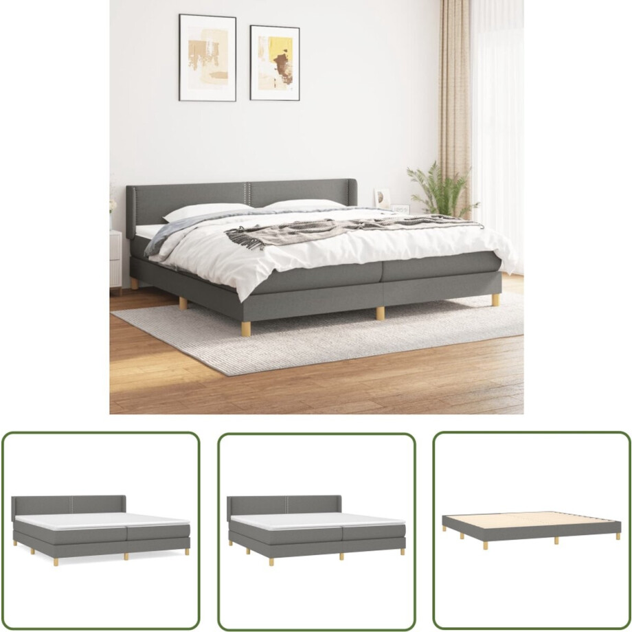 vidaXL Donkere Kleuren - Boxspringbed - Boxspring met matras stof donkergrijs 200x200 cm - Tweepersoonsbed - Pocketveer Matras - Middenhard Matras vidaXL Donkere Kleuren - Boxspringbed - Boxspring met matras stof donkergrijs 200x200 cm - Tweepersoonsbed - Pocketveer Matras - Middenhard Matras afbeelding 1