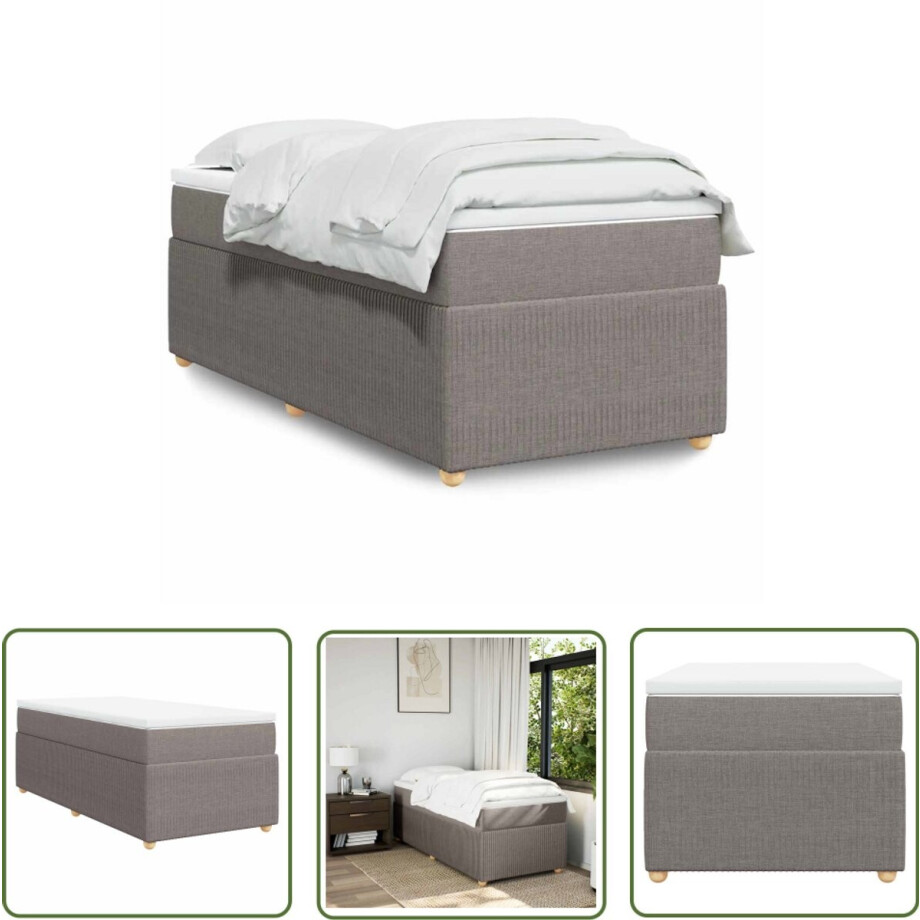 vidaXL Matras - Boxspring - Boxspring met matras stof taupe 90x190 cm - Slaapcomfort - Pocketvering - Taupecleur vidaXL Matras - Boxspring - Boxspring met matras stof taupe 90x190 cm - Slaapcomfort - Pocketvering - Taupecleur afbeelding 1