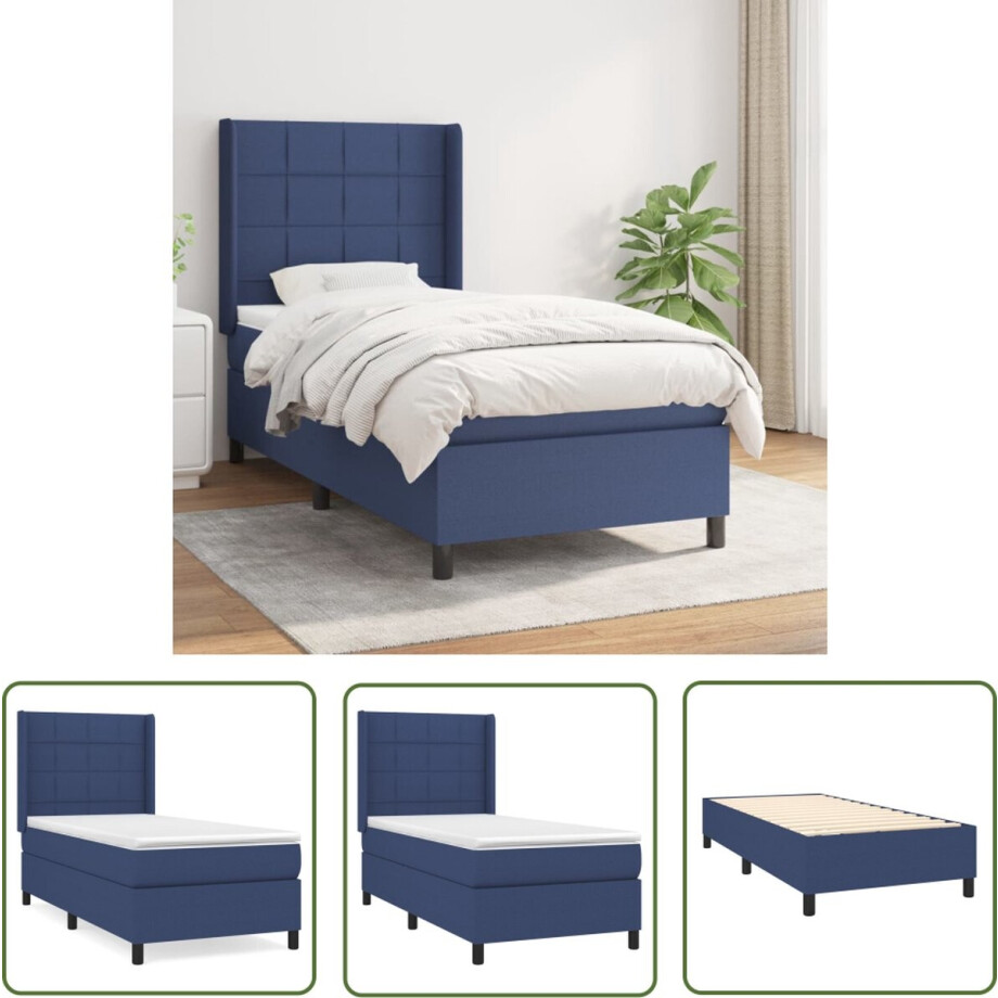vidaXL Boxspring - Boxspringbed - Boxspring met matras stof blauw 90x190 cm - Slaapkamerinrichting - Tweepersoonsbed - Blauwe Bed afbeelding 1