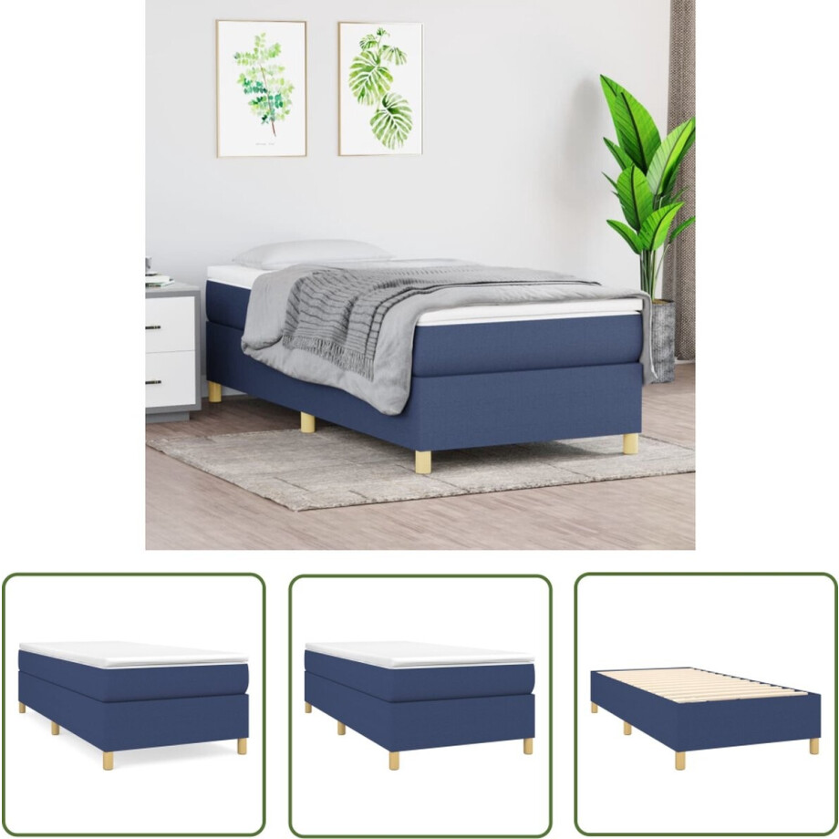 vidaXL Boxspring - Boxspringbed - Boxspring met matras stof blauw 90x200 cm - Tweepersoonsbed - Slaapcomfort - Pocketvering afbeelding 1