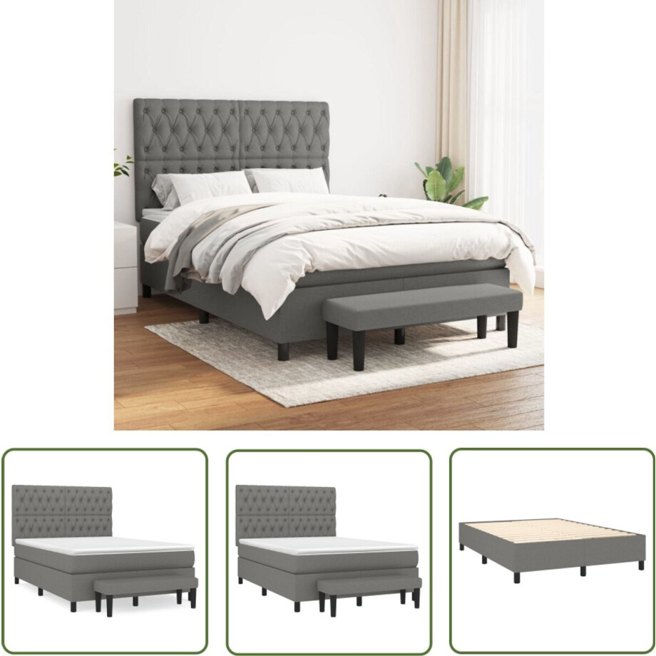 vidaXL Boxspring Donkergrijs 140x190 cm met Matras Boxspring - Boxsprings - Tweepersoonsbed - Donkere Kleuren - Slaapcomfort afbeelding 1