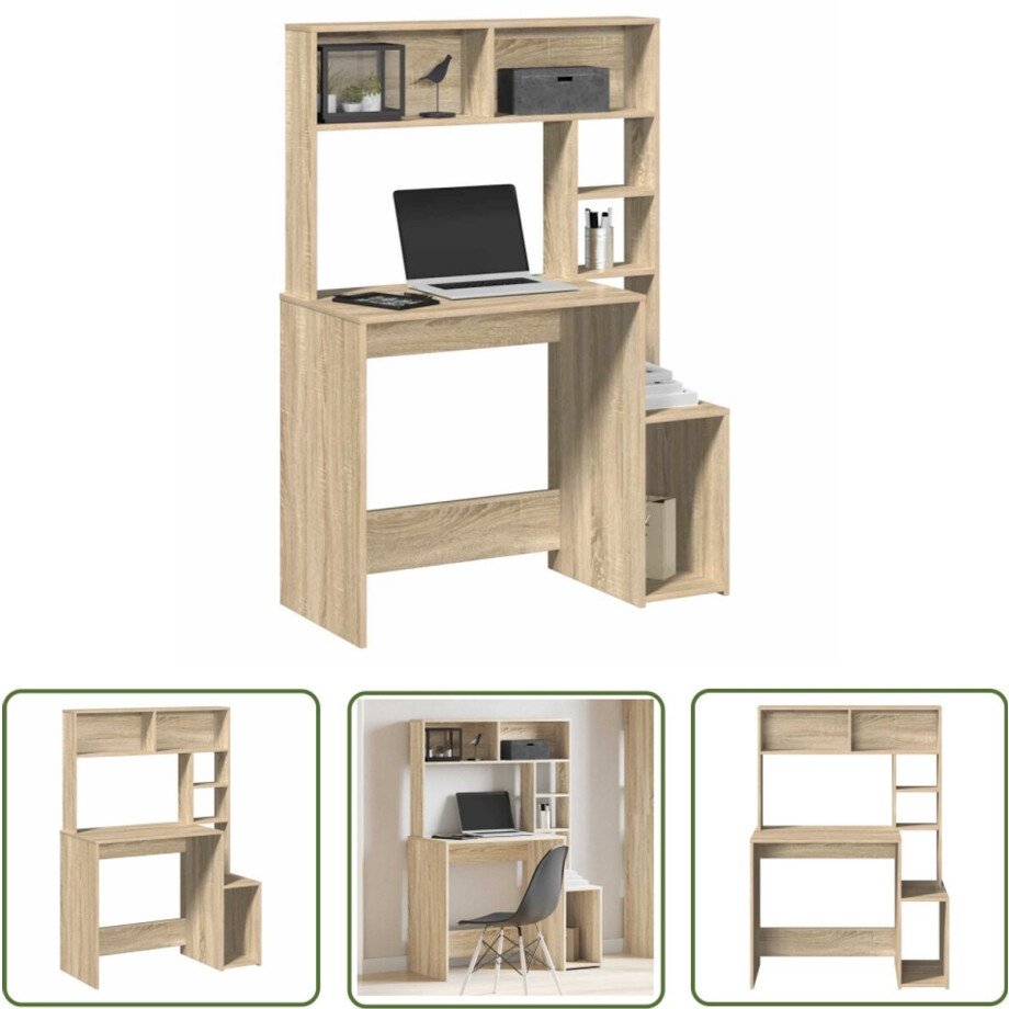 vidaXL Bureau - Kantoormeubilair - Bureau met schappen 100x45x140 bewerkt hout sonoma eikenkleur - Werkblad - Houten Bureau - Sonoma Eiken vidaXL Bureau - Kantoormeubilair - Bureau met schappen 100x45x140 bewerkt hout sonoma eikenkleur - Werkblad - Houten Bureau - Sonoma Eiken afbeelding 1