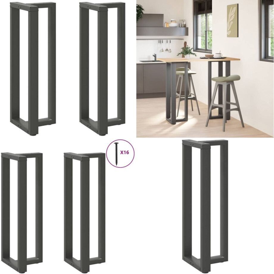 vidaXL Bartafelpoten 2 st T-vormig 50x35x(110-111) cm staal antraciet - Bartafelpoot - Bartafelpoten - Ontbijtbarpoot - Werkbladpoot afbeelding 1