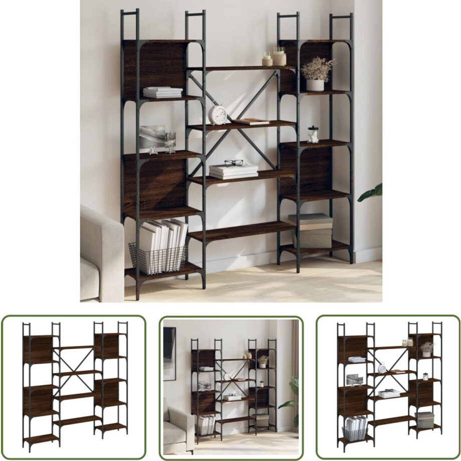 vidaXL Boekenkast - Boekenkasten - Boeken Plank - Schappenkast - Boekenkast 155,5x24x166,5 cm bewerkt hout bruin eikenkleur vidaXL Boekenkast - Boekenkasten - Boeken Plank - Schappenkast - Boekenkast 155,5x24x166,5 cm bewerkt hout bruin eikenkleur afbeelding 1