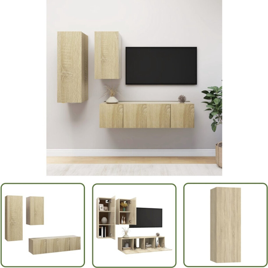 vidaXL Tv-kast - Tv-meubel - 4-delige Tv-meubelset bewerkt hout sonoma eikenkleurig - Media-console - Woonkamerdecoratie - Sonoma Eiken vidaXL Tv-kast - Tv-meubel - 4-delige Tv-meubelset bewerkt hout sonoma eikenkleurig - Media-console - Woonkamerdecoratie - Sonoma Eiken afbeelding 1