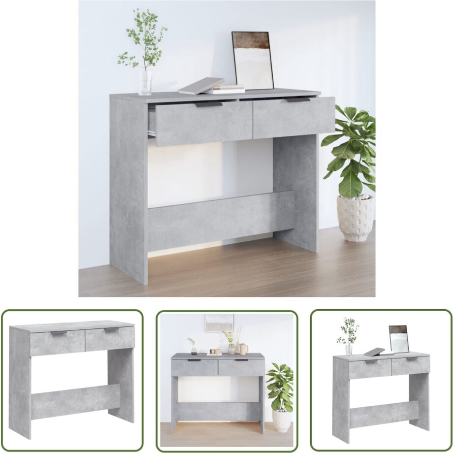 vidaXL Beton Grijs - Wandtafel - Wandtafel 90x36x75 cm bewerkt hout betongrijs - Bijzettafel - Opbergruimte - Houten Tafellaag vidaXL Beton Grijs - Wandtafel - Wandtafel 90x36x75 cm bewerkt hout betongrijs - Bijzettafel - Opbergruimte - Houten Tafellaag afbeelding 1